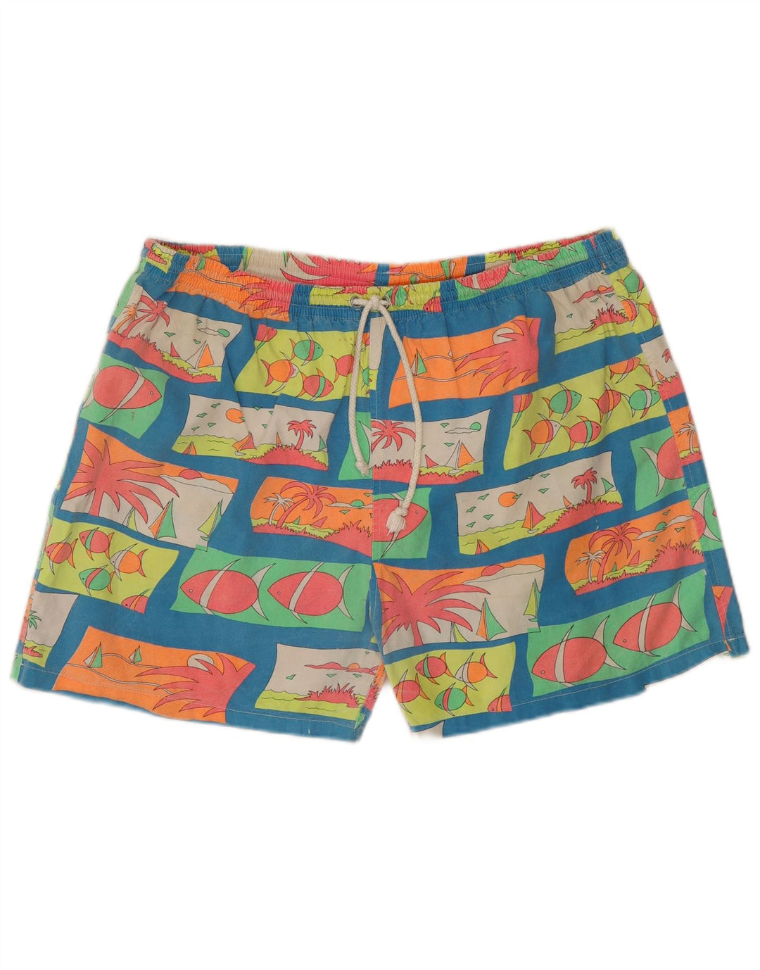 Pantaloncini da bagno vintage da uomo con motivo astratto medio multicolore