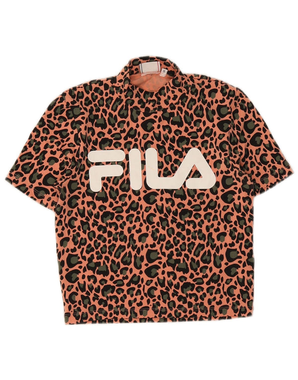 T-shirt grafica corta da donna Fila Top UK 8 piccolo cotone rosa con stampa animalier