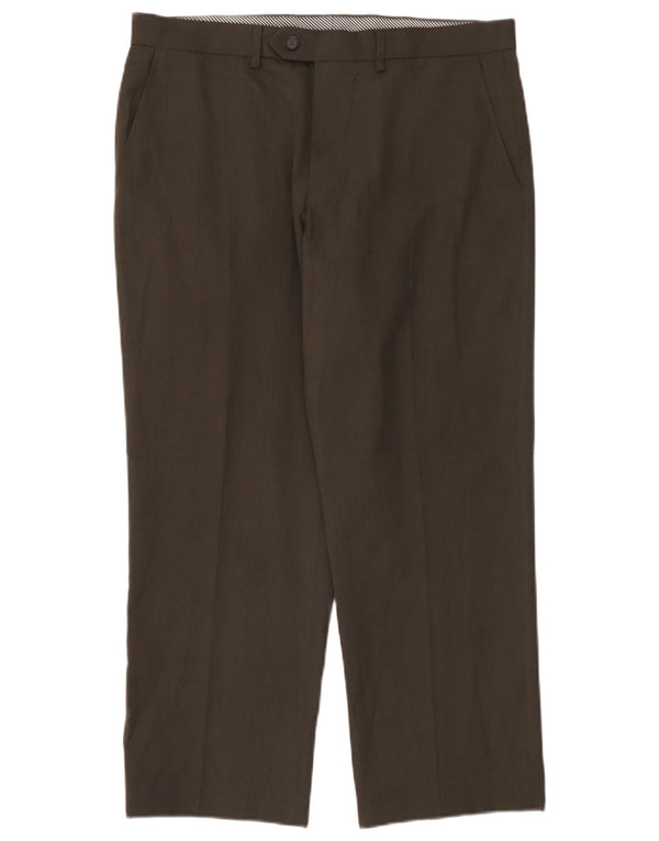 Pantaloni da abito dritti da uomo Marks & Spencer W36 L29 poliestere marrone