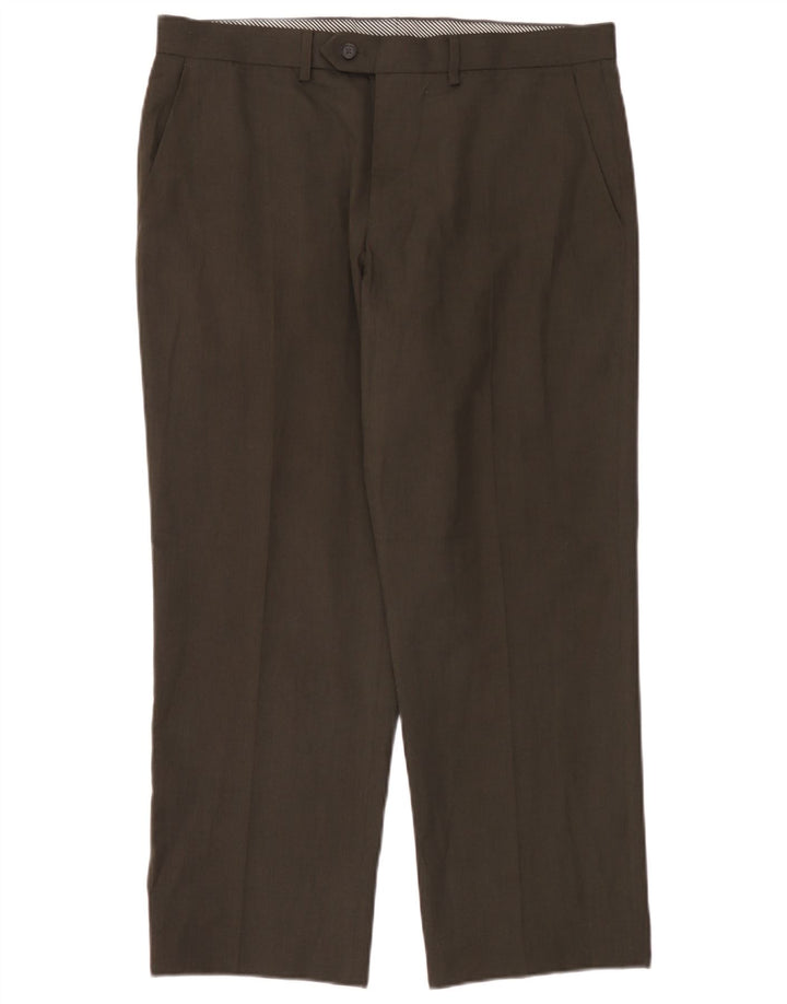 Pantaloni da abito dritti da uomo Marks & Spencer W36 L29 poliestere marrone