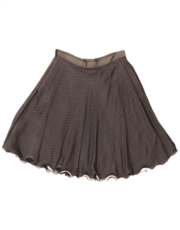 Gonna a trapezio da donna vintage IT 44 media W28 seta maculata nera