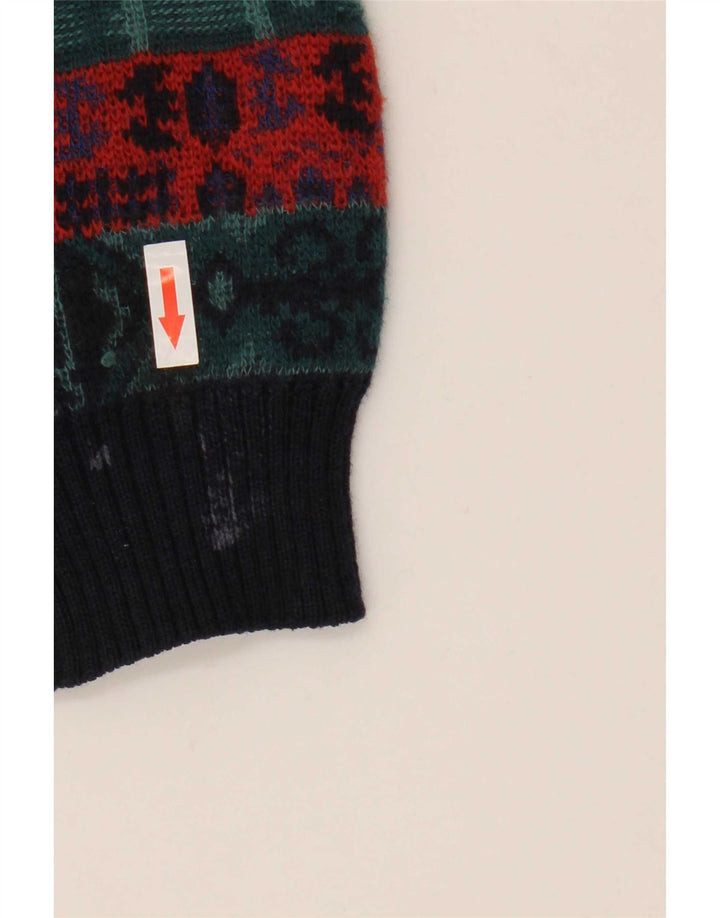 Maglione cardigan da uomo vintage IT 52 Lana geometrica multicolore grande
