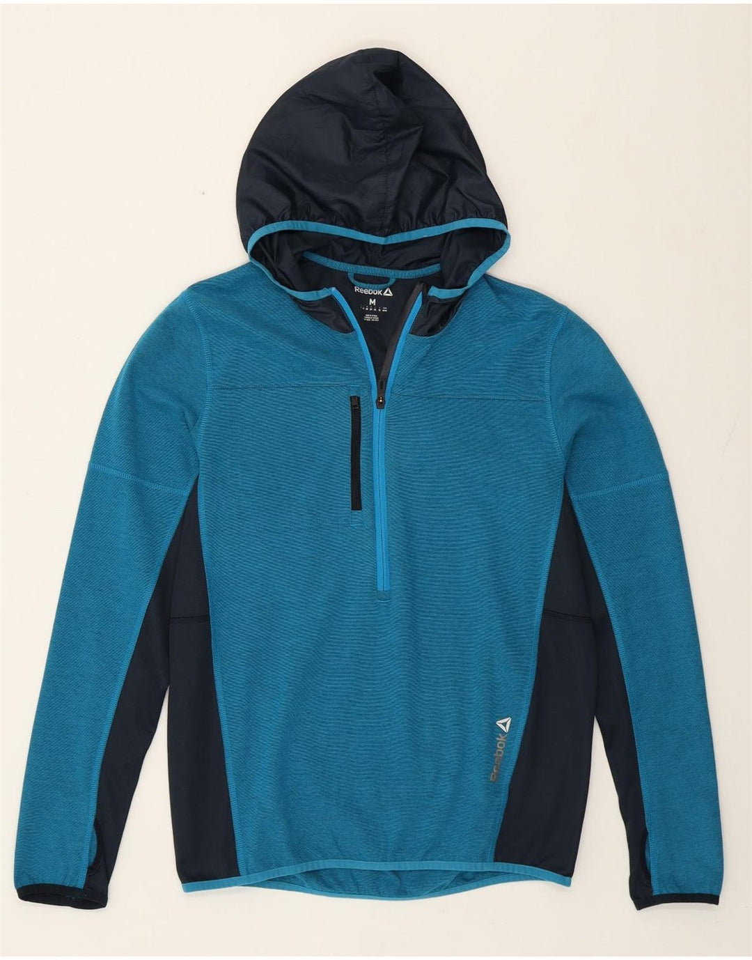 Maglione con cappuccio Reebok da uomo con zip 1/4 blu medio in poliestere