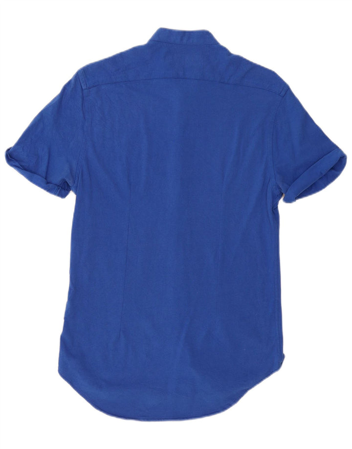 Camicia ZARA da uomo slim fit a maniche corte in cotone blu medio