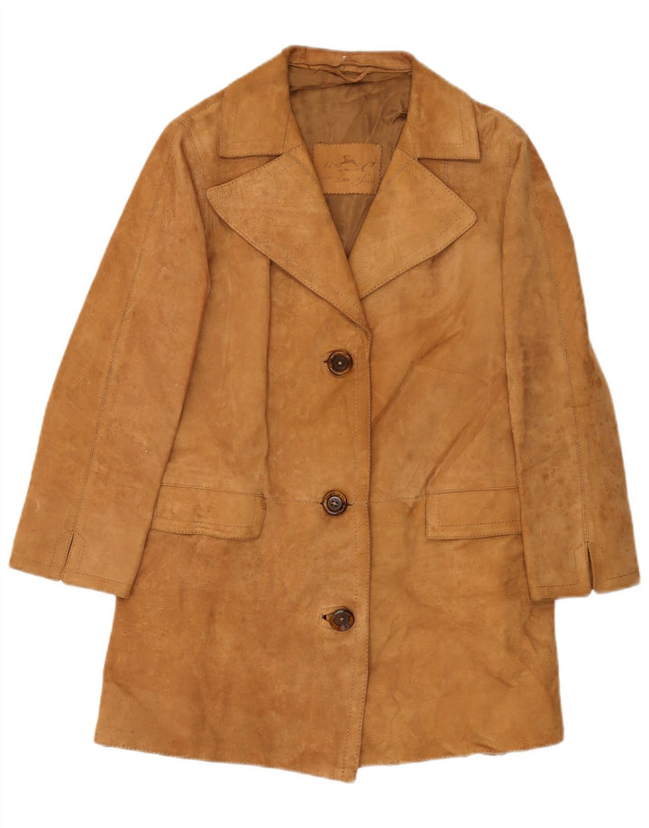 Giacca blazer vintage da donna in pelle scamosciata a 3 bottoni UK 12 Beige medio