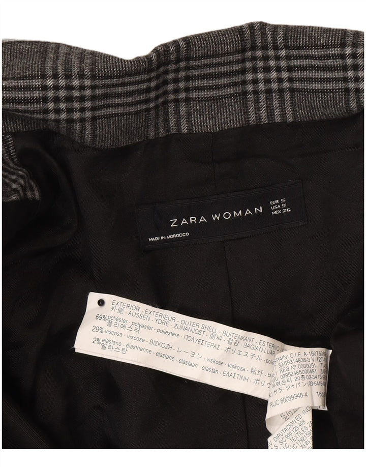 Giacca blazer doppiopetto da donna Zara UK 10 piccolo poliestere a quadri grigio
