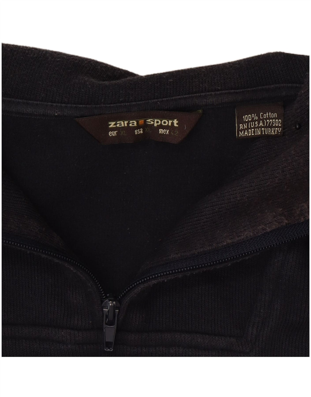 Maglione Zara da uomo con zip e collo XL in cotone blu navy