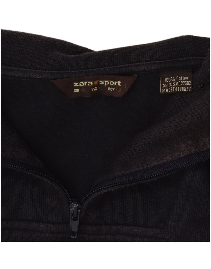 Maglione Zara da uomo con zip e collo XL in cotone blu navy