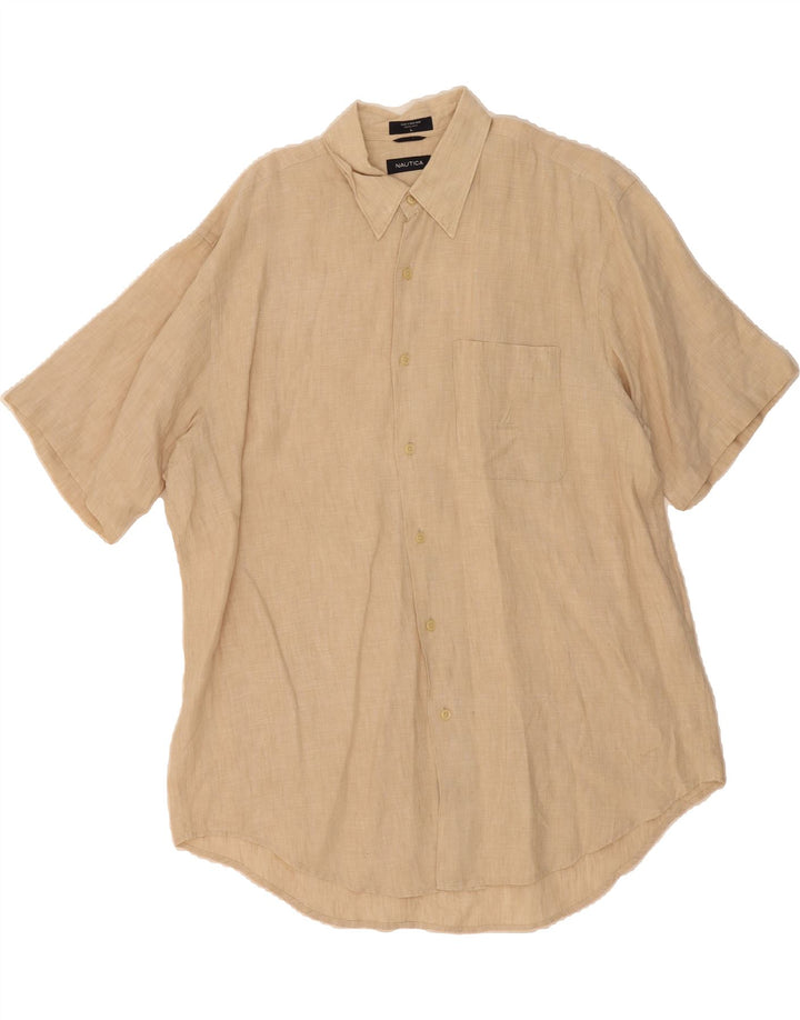 NAUTICA Mens Short Sleeve Shirt Large Beige Linen Vintage Nautica and Second-Hand Nautica from Messina Hembry 