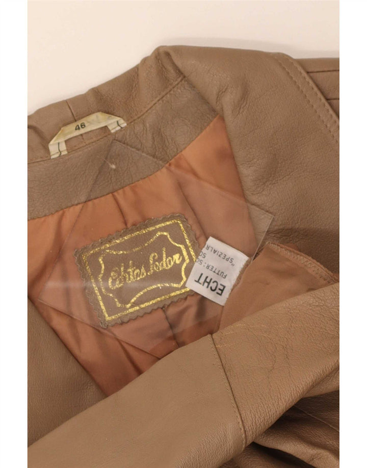 Giacca blazer in pelle vintage da donna a 3 bottoni EU 46 XL Beige