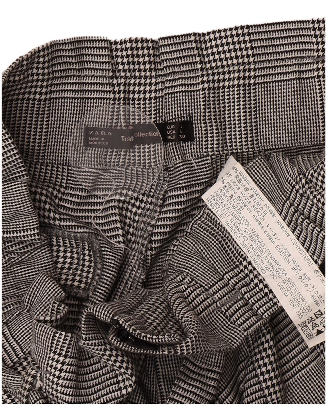 Pantaloncini chino a vita alta da donna Zara grandi W30 poliestere pied de poule grigio