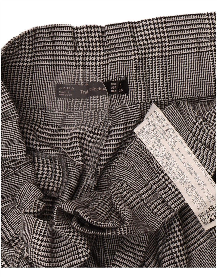 Pantaloncini chino a vita alta da donna Zara grandi W30 poliestere pied de poule grigio