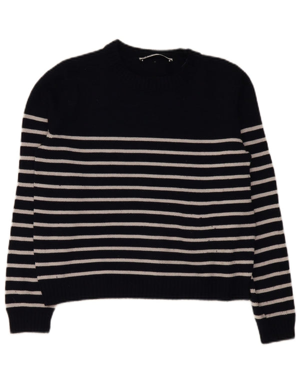 Maglione corto girocollo da donna Zara UK 14 medio a righe blu navy