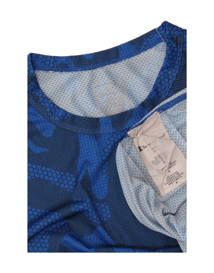 CHAMPION Mens Graphic T-Shirt Top Medium Blue Camouflage Polyester Vintage Champion and Second-Hand Champion from Messina Hembry 