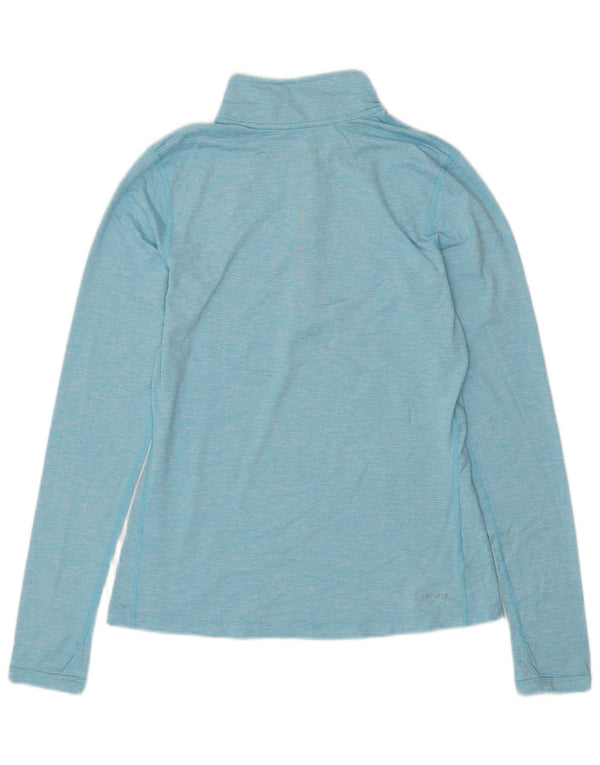 NIKE Top da donna Dri Fit con collo e zip a maniche lunghe UK 10 Small Blue Flecked