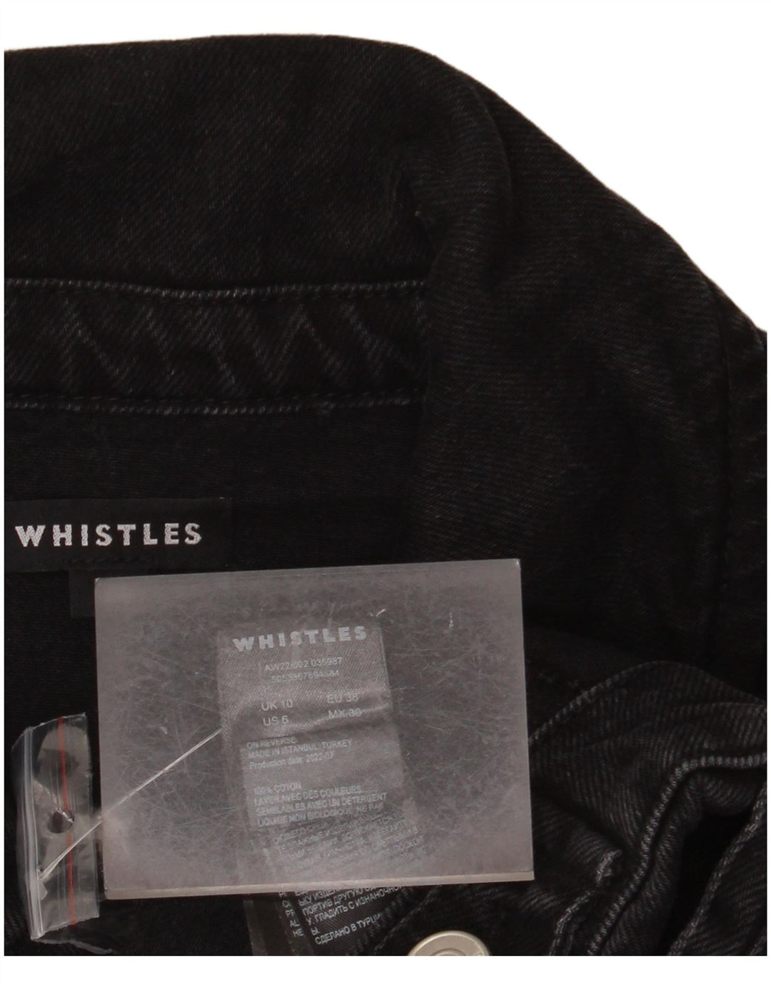 WHISTLES Womens Crop Denim Jacket UK 10 Small Black Cotton