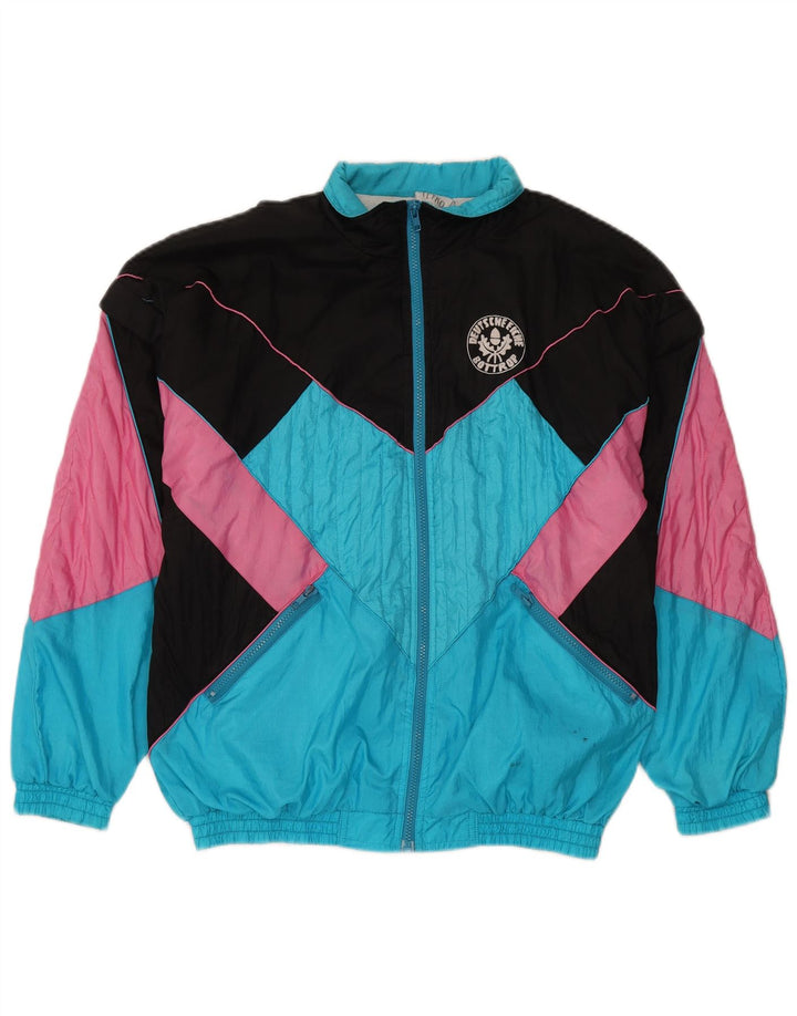 Giacca da ginnastica vintage da uomo in nylon color block blu medio