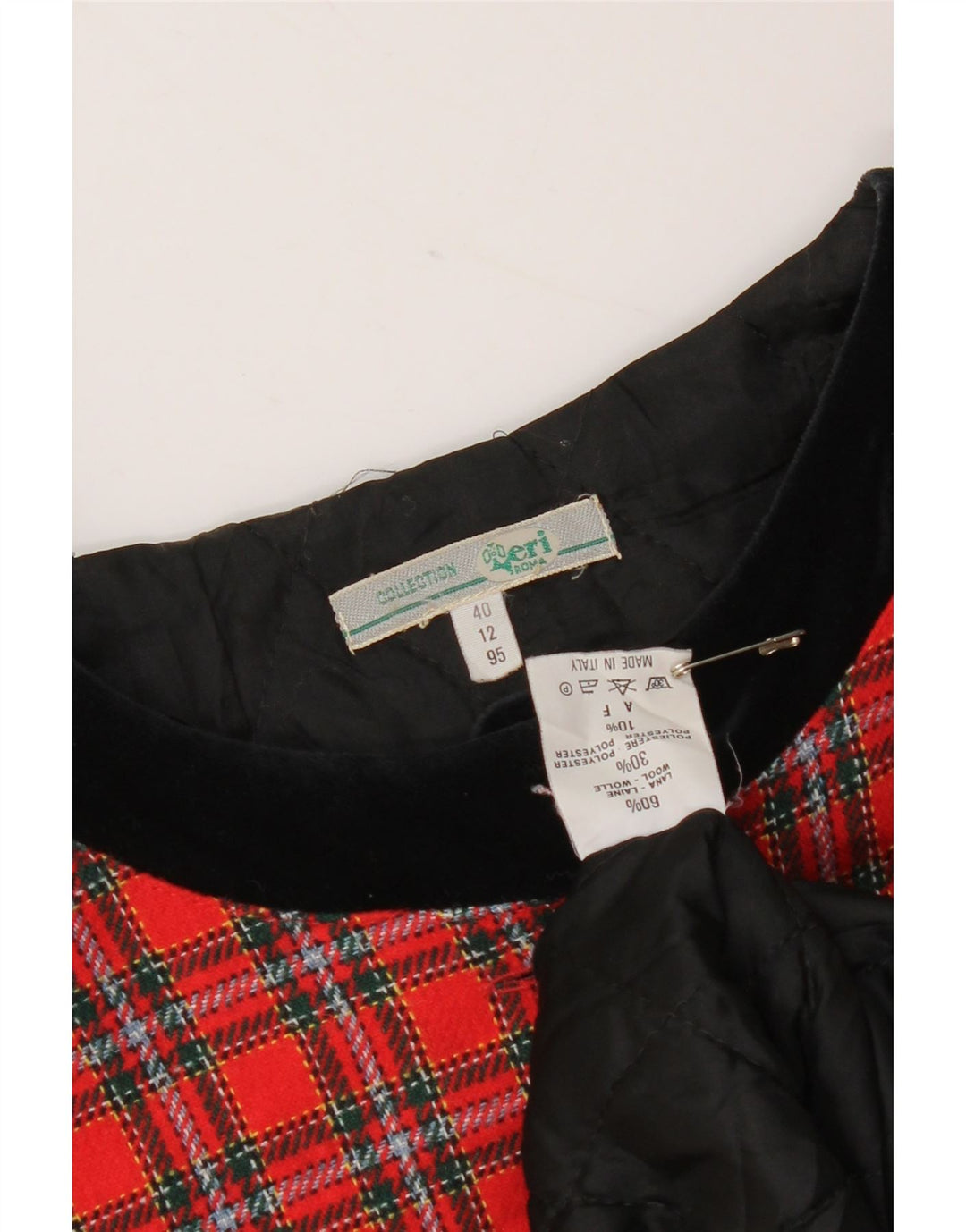 Giubbotto bomber corto da donna vintage IT 40 piccolo lana a quadri rossi