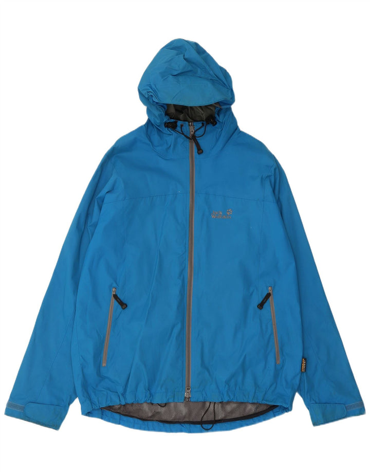 JACK WOLFSKIN Giacca antipioggia da uomo con cappuccio UK 40 Large Blu Poliammide