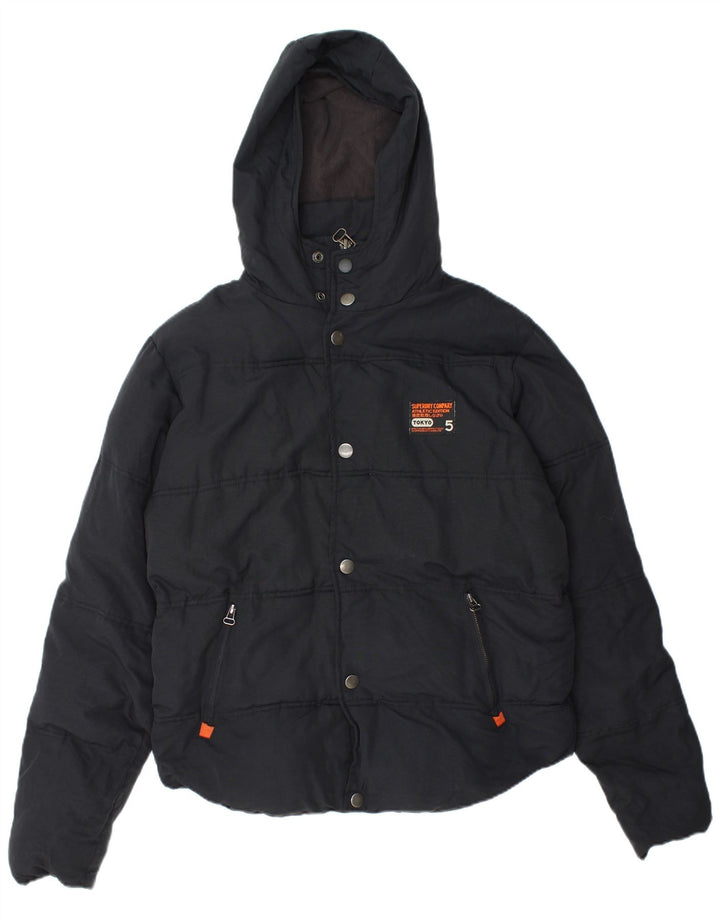 Giacca imbottita con cappuccio da uomo Superdry UK 40 Large in nylon blu navy