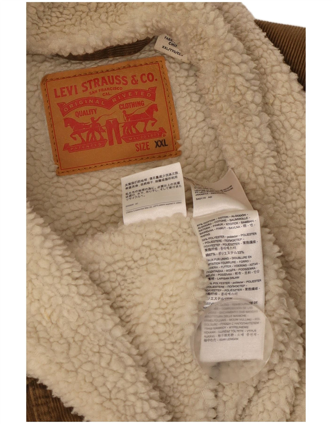 LEVI'S Giacca da uomo in velluto a coste Sherpa UK 44 2XL Cotone beige