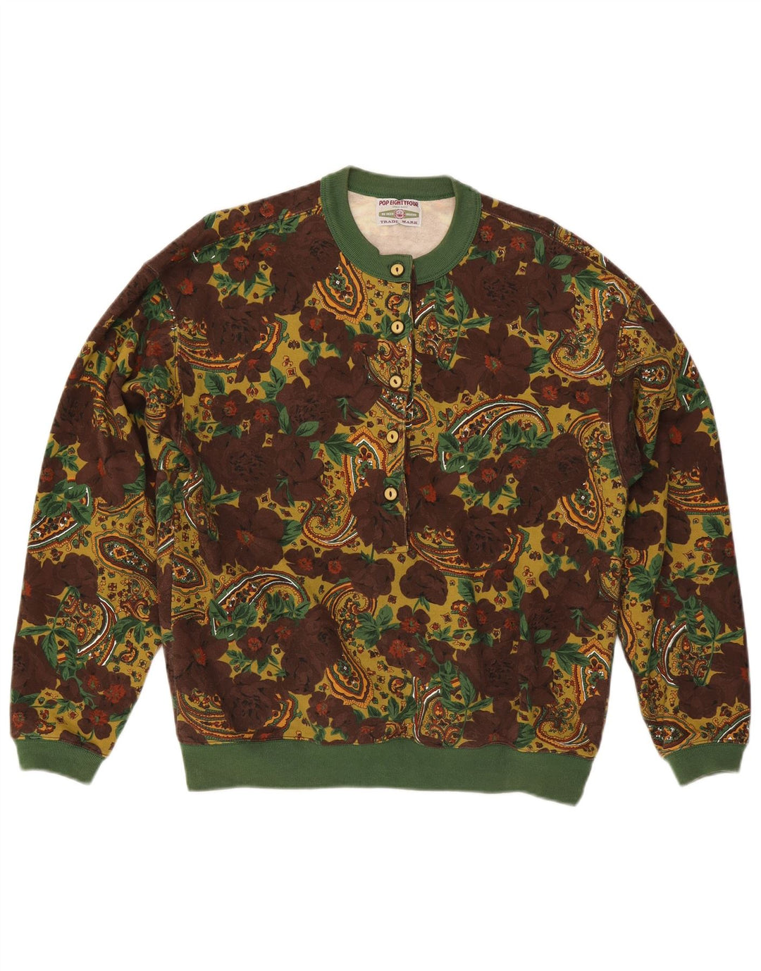 Felpa da donna vintage maglione UK 16 grande floreale multicolore