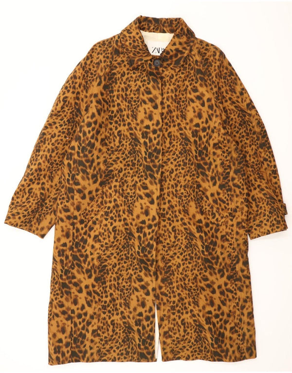 Zara Womens Oversized Overcoat UK 14 Medium Brown Animal Print Cotton