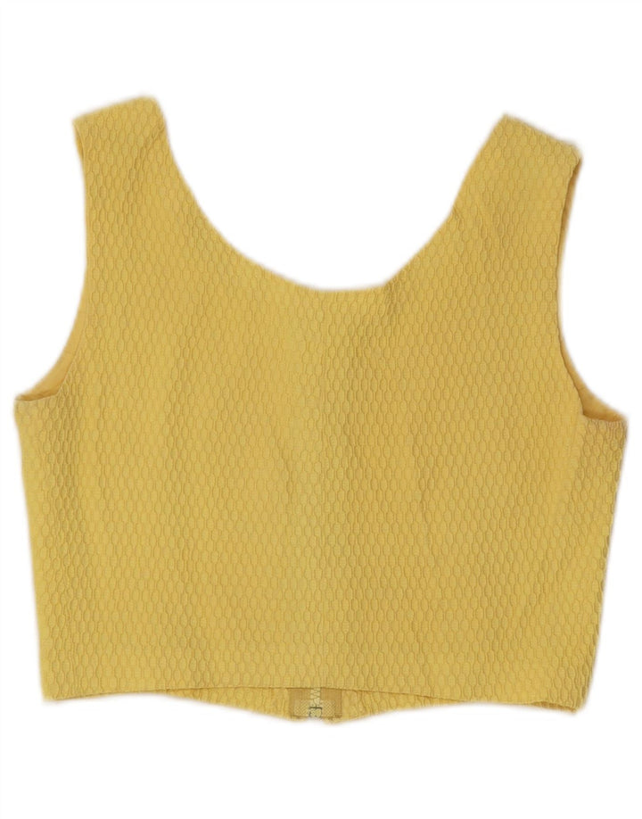 Top corto senza maniche da donna VINTAGE UK 10 piccolo giallo