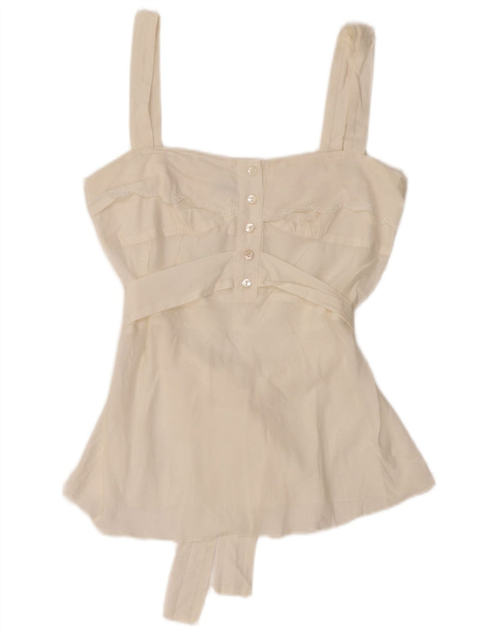 GUESS BY MARCIANO Top corto senza maniche da donna in camicetta UK 8 piccolo bianco