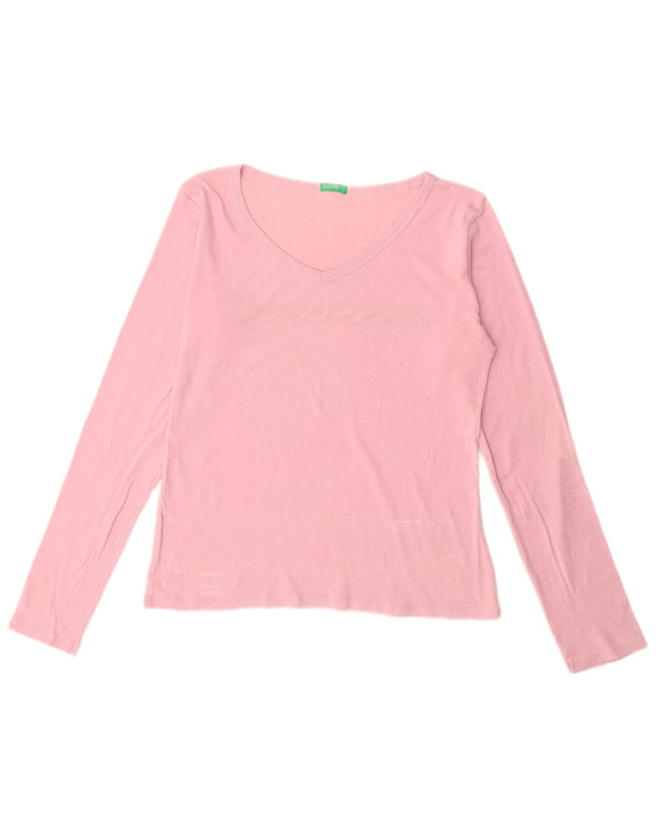 Top grafico da donna Benetton manica lunga UK 12 Rosa medio