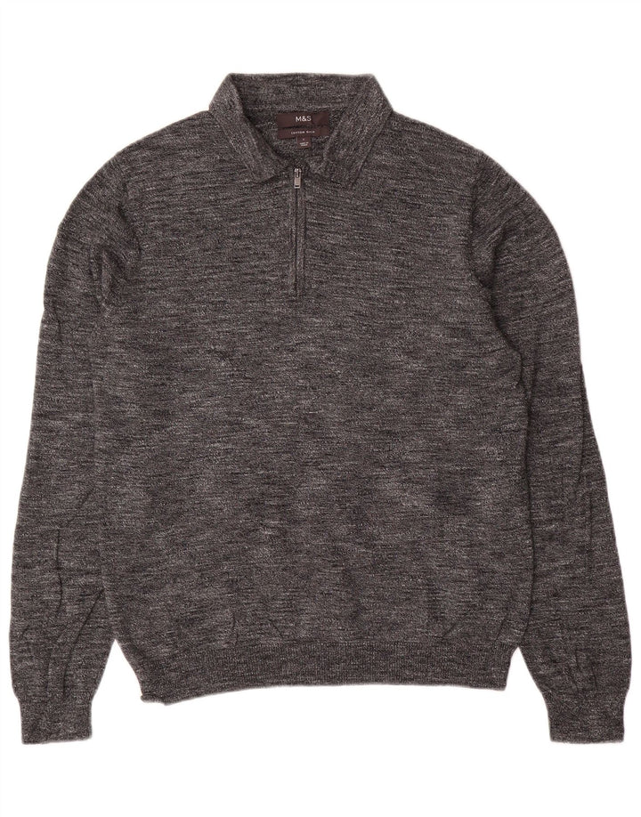 Maglione da uomo Marks & Spencer con collo alto, piccolo cotone chiazzato grigio