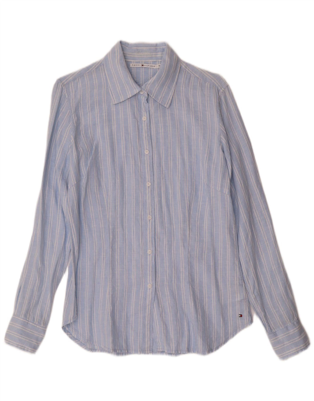 TOMMY HILFIGER Camicia da donna dalla vestibilità classica US 12 Lino a righe grandi blu