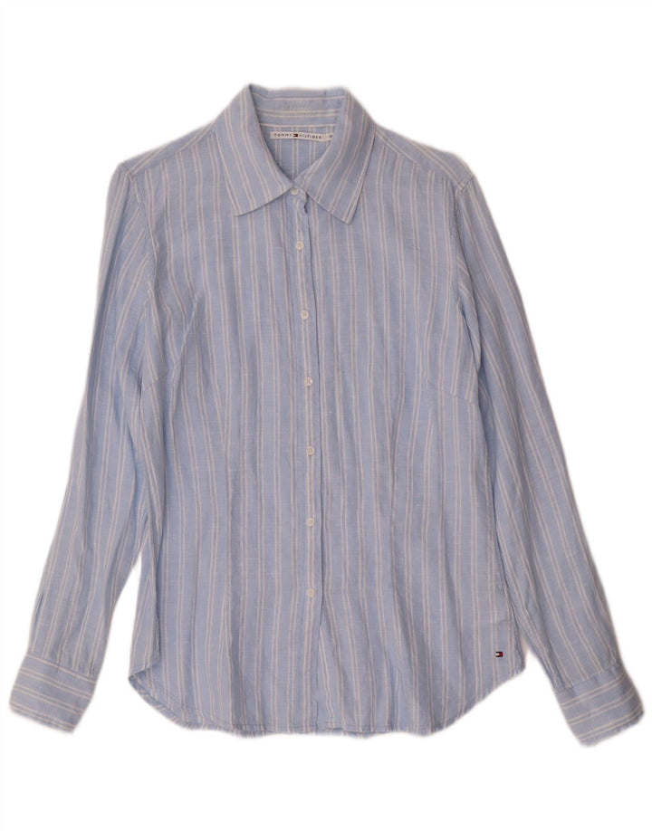 TOMMY HILFIGER Camicia da donna dalla vestibilità classica US 12 Lino a righe grandi blu