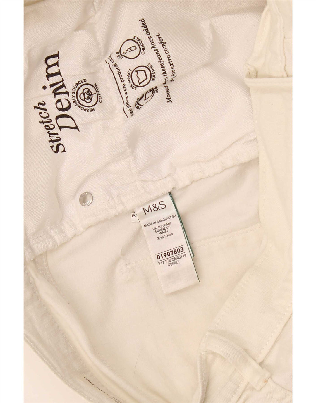 Pantaloncini di jeans da uomo Marks & Spencer W32 cotone bianco medio