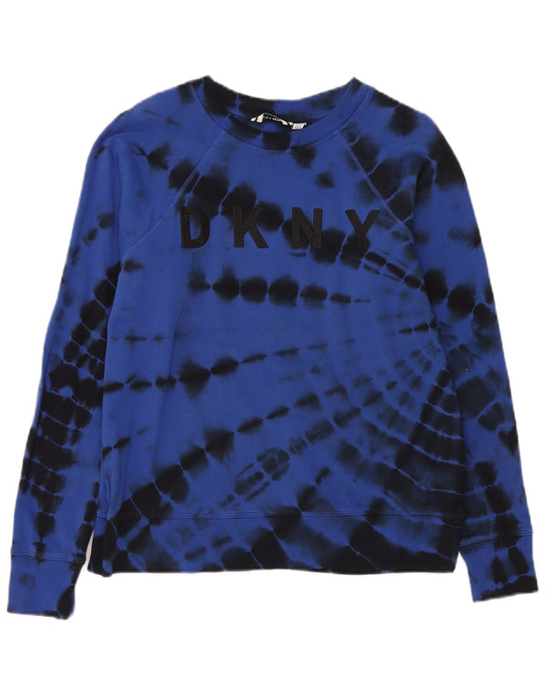 Dkny Felpa oversize da donna Maglione UK 6 XS Blu Tie Dye Cotton