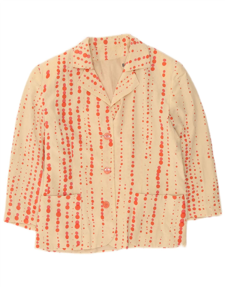 Giacca blazer vintage da donna con maniche a 3/4 e 3 bottoni US 10 grande beige maculato