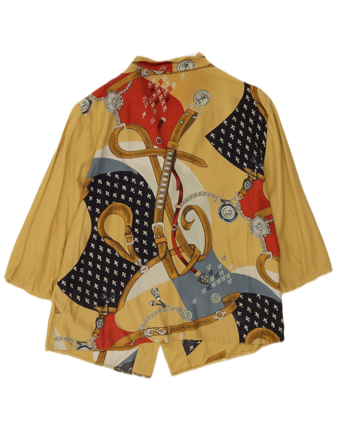 Camicetta camicia a maniche a 3/4 con motivo astratto vintage da donna UK 14 grande gialla