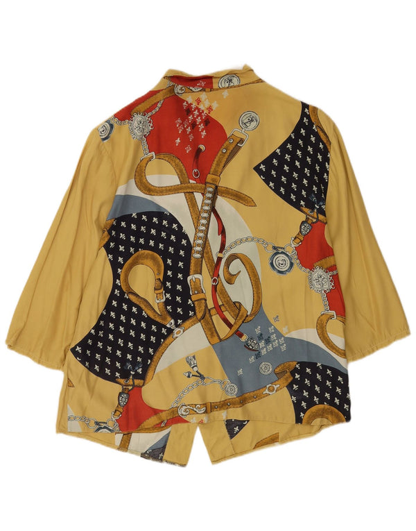 Camicetta camicia a maniche a 3/4 con motivo astratto vintage da donna UK 14 grande gialla