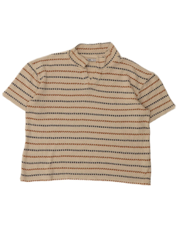 Maglione Zara da donna a maniche corte con scollo a V UK 14 a righe beige medio