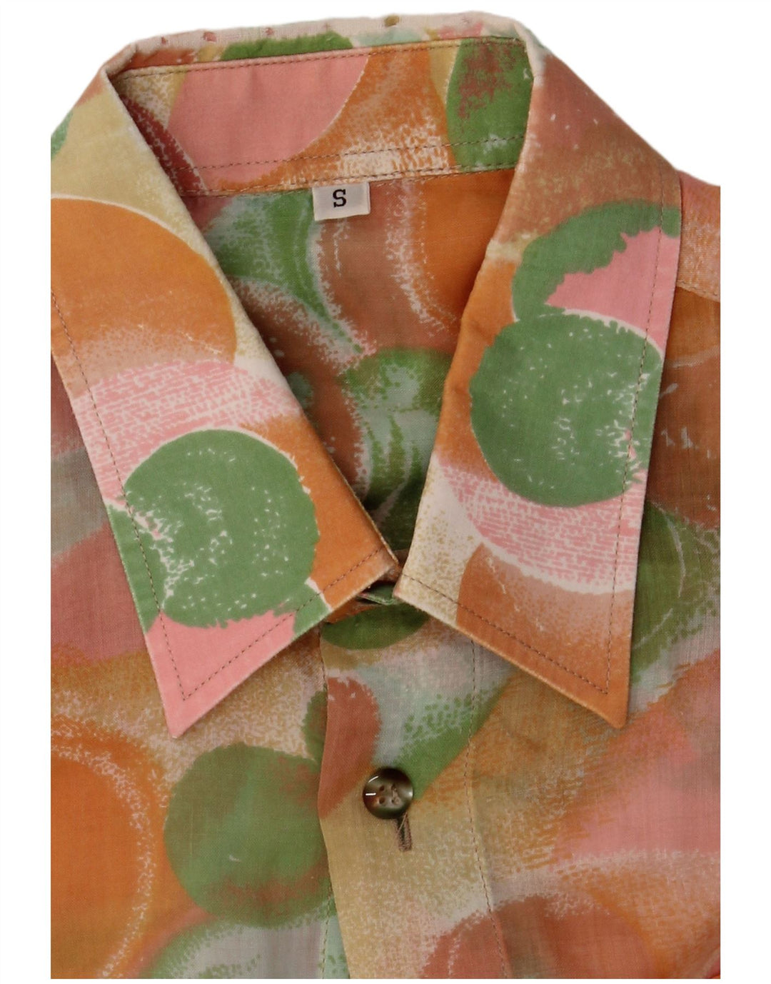 Camicia vintage da uomo a maniche corte piccola in viscosa geometrica multicolore