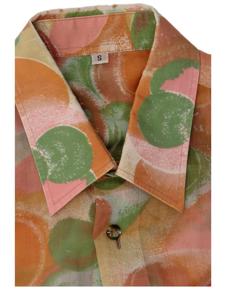 Camicia vintage da uomo a maniche corte piccola in viscosa geometrica multicolore