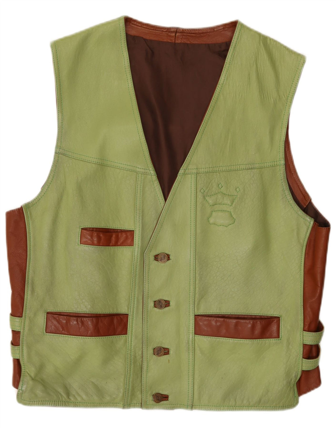 Gilet in pelle da uomo vintage grande color block verde
