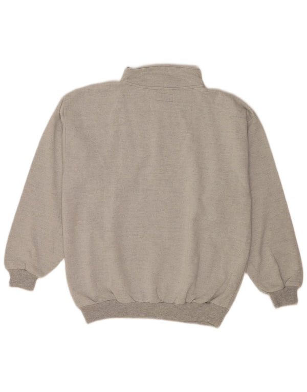 Felpa vintage da uomo con collo abbottonato, maglione XL, cotone grigio retrò
