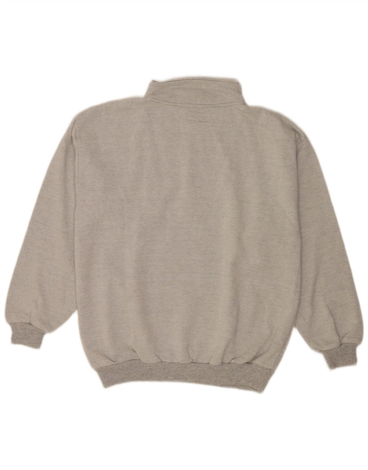 Felpa vintage da uomo con collo abbottonato, maglione XL, cotone grigio retrò