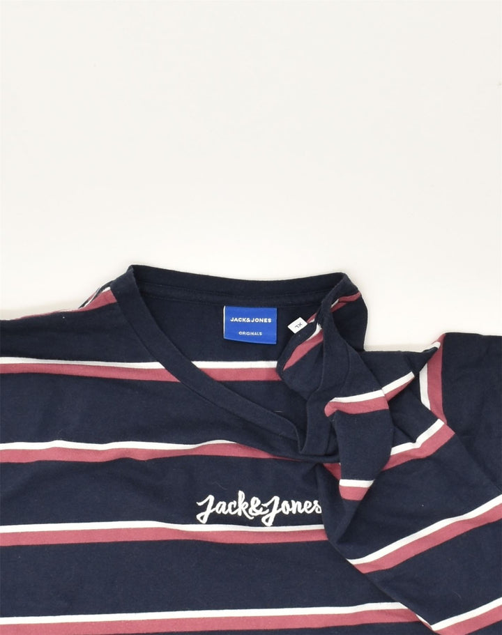 JACK & JONES Mens T-Shirt Top XL Navy Blue Striped Cotton | Vintage Jack & Jones | Thrift | Second-Hand Jack & Jones | Used Clothing | Messina Hembry 