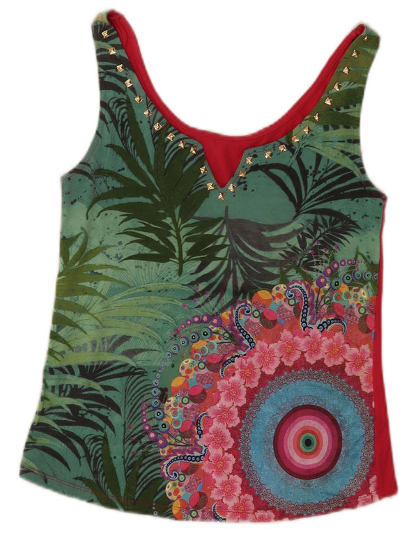Desigual Womens Vest Top UK 14 Medium Multicolore Floral Cotton Festival