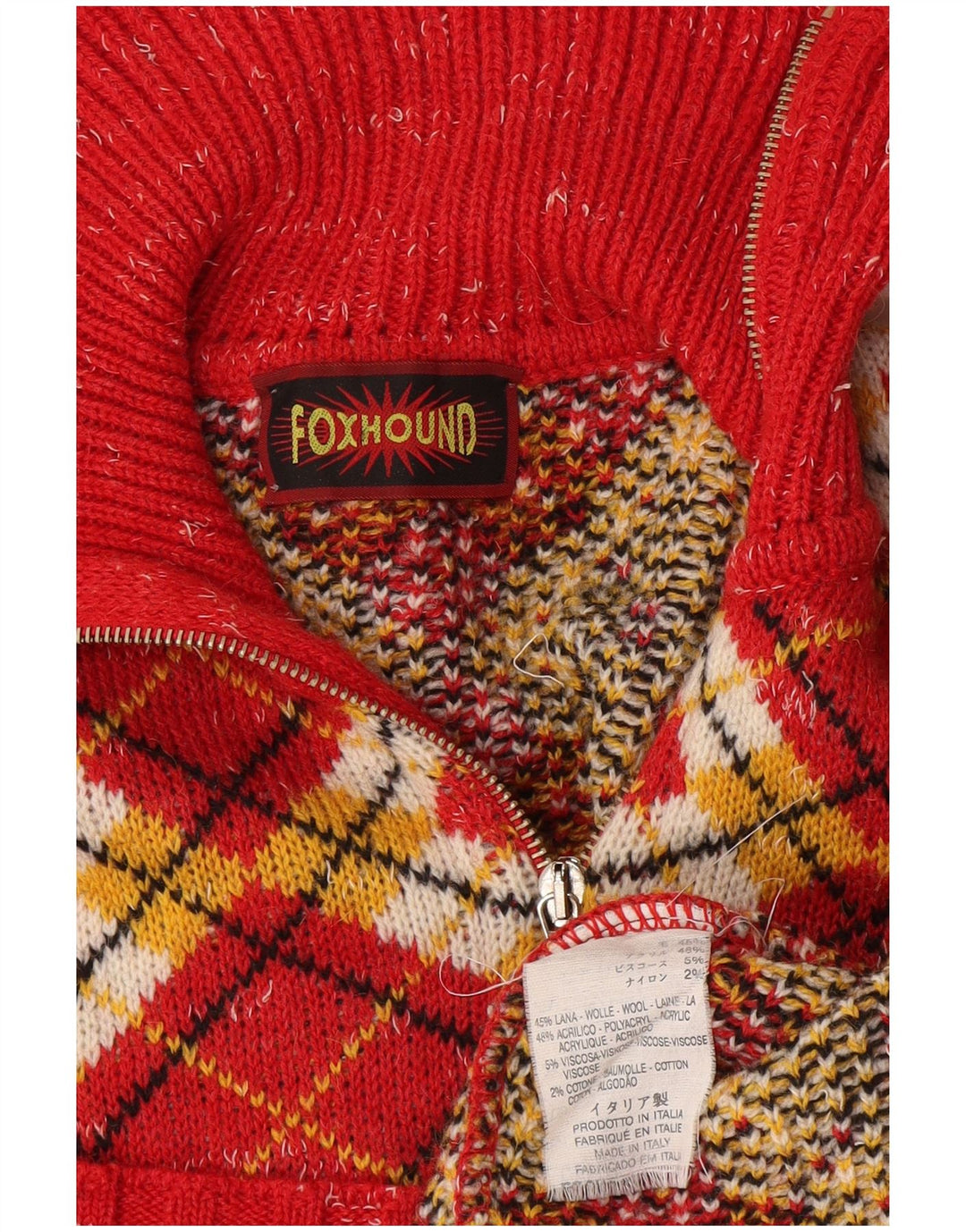 Foxhound Uomo Maglione con Zip Collo XL Rosso Argyle/Lana Diamantata