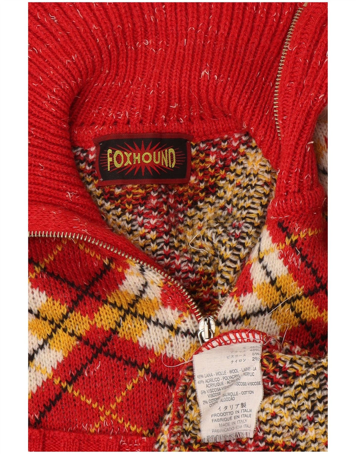 Foxhound Uomo Maglione con Zip Collo XL Rosso Argyle/Lana Diamantata