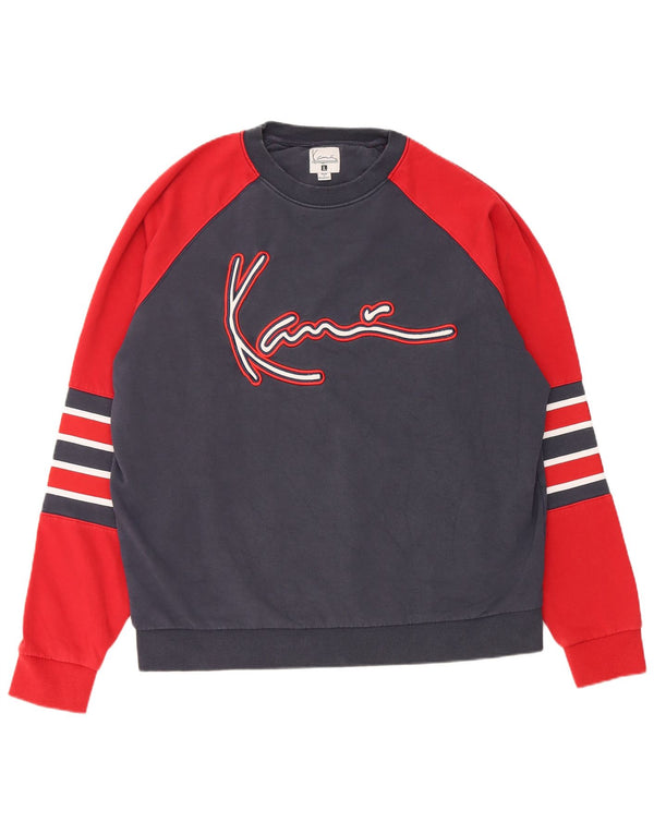 Karl Kani Felpa grafica da uomo Maglione grande in cotone color block blu navy