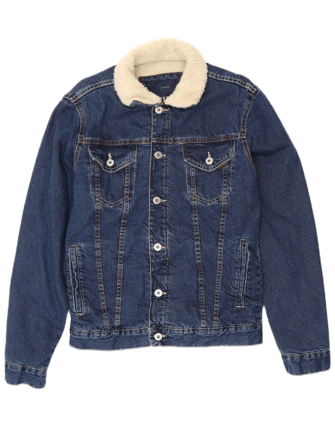 Giacca in denim Sherpa da uomo ZARA UK 40 grande in cotone blu navy